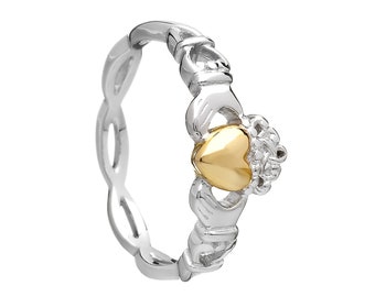 Woman Claddagh Ring with 10K Gold Bead