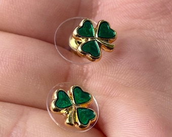 Shamrock Earrings Gold Plated | Enamel Earrings | Dainty Earrings