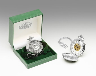 Montre de poche pour homme avec Claddagh | Mécanique | Étain Mullingar | Cadeau homme