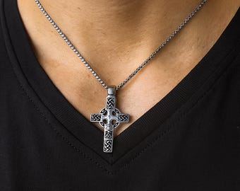 Keltisches Kreuz Halskette Doppelseitig Edelstahl