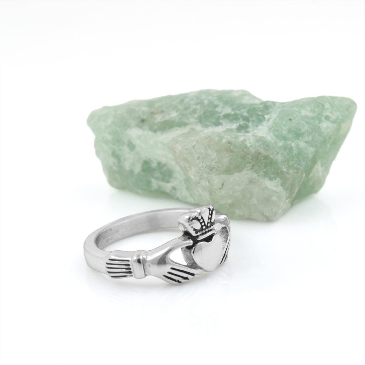 Anello Da Donna Con Cuore Celtico Irlandese Claddagh Royal Crown In Acciaio Argento - Foto 2