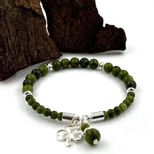 Irish Bracelet with Connemara Marble and Silver Shamrock Charm