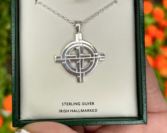 Sterling Silver Celtic Cross Necklace, Irish Jewelry