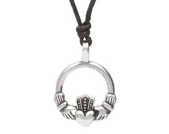 Irish Claddagh Necklace Choker in Pewter