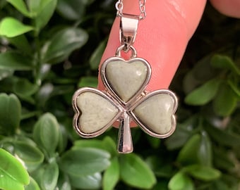 Sterling Silver Connemara Marble Shamrock Necklace