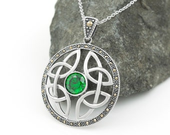 Silver Marcasite Necklace With Emerald