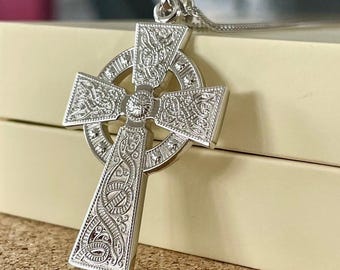 Silver Celtic Cross Necklace, Warrior Necklace