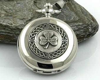 Irish Pocket Watch With Shamrock | Celtic man gift