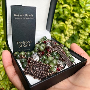 Luxe Connemara marmeren rozenkranskralen | Ierse rozenkrans | Book of Kells-rozenkrans | Keltische rozenkrans | Irisb religieuze kralen uit Ierland