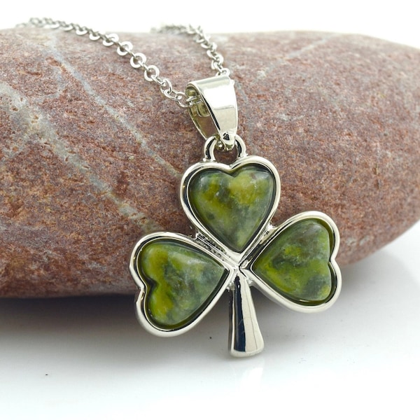 Silver Plated Connemara Marble Shamrock Pendant