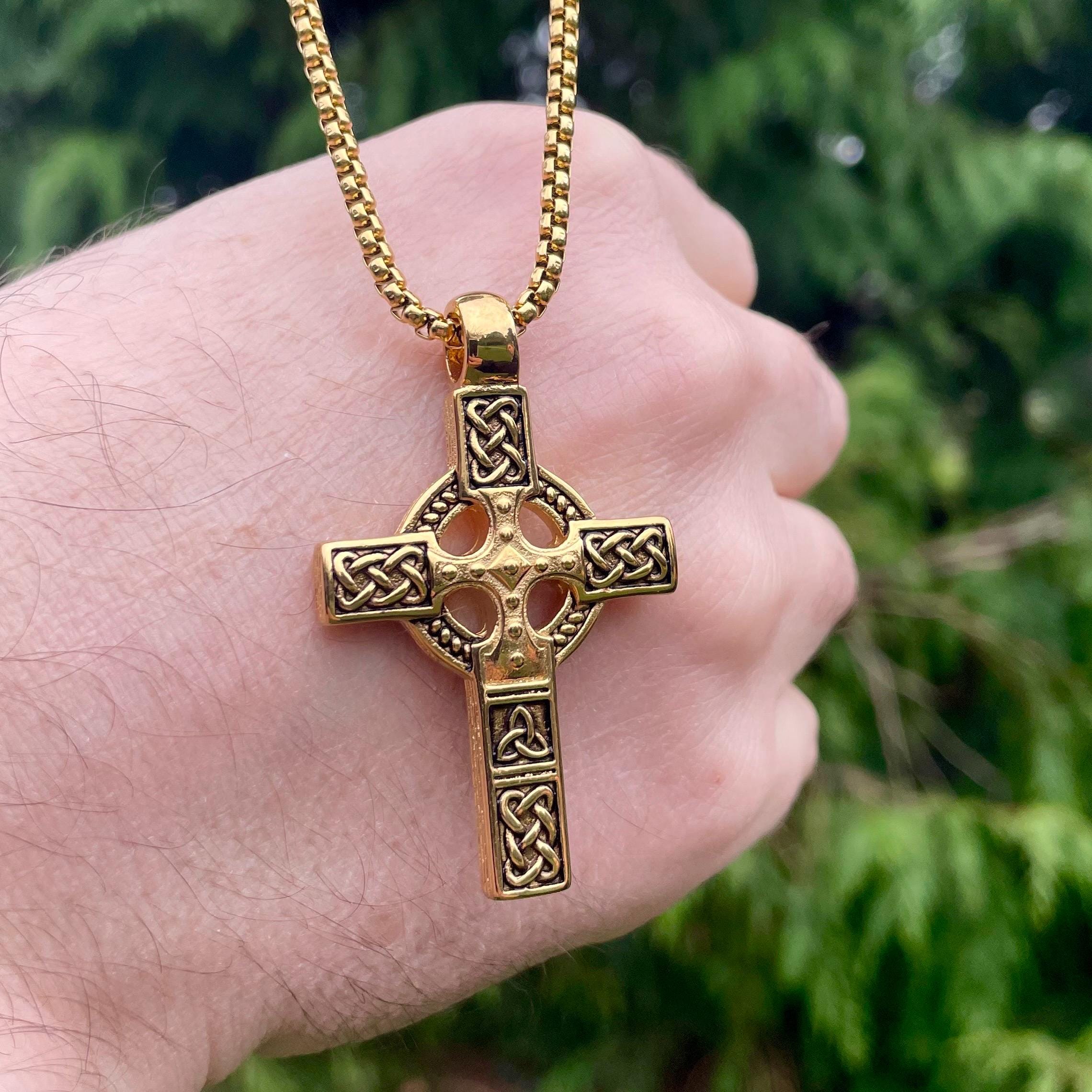 Gold Plated Celtic Gold Cross Celtic Cross Pendant Green Enamel