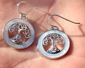 Boucles d'oreilles Arbre de vie en nacre