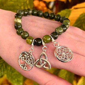Irish Bracelet with Connemara Marble and Silver Charms