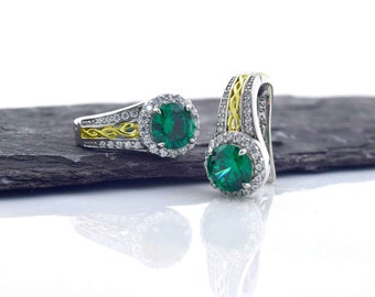 Boucles d'oreilles vert émeraude en argent sterling