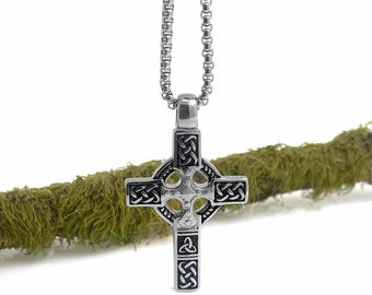 Celtic Cross Necklace Double Sided Stainless Steel