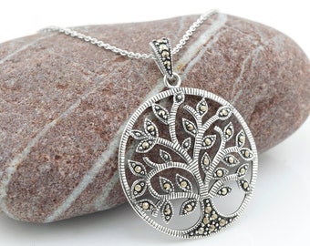 Tree Of Life Necklace with Marcasite Stones