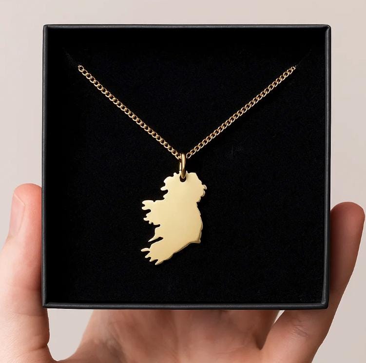 Bestseller 18K Gold Coated Ireland Map Necklace | Irish Country Outline Pendant | Irish Heritage Jewelry | Celtic Travel Gift for Her or Him