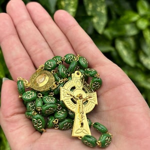 Irish Rosary Beads With Shamrock and Irish Holy Water Capsule