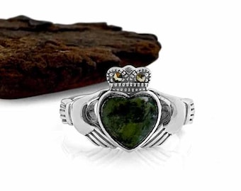 Luxus Connemara Marmor und Markasit Claddagh Ring