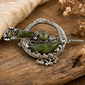 Rhodium Plated Sterling Silver Tara Brooch with Connemara Marble