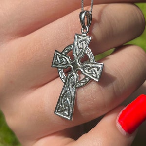 Large Sterling Silver Celtic Cross Necklace