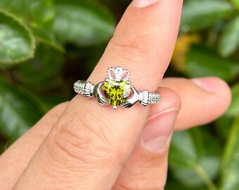 Anillo Claddagh para mujer Piedra natal de agosto Anillo de