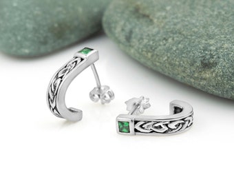 Celtic Irish Earrings with Emerald