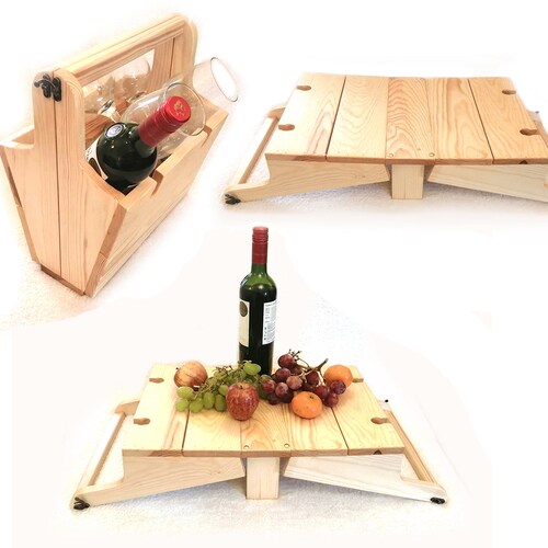Mini Picnic Table / Wine Basket Carrier Etsy
