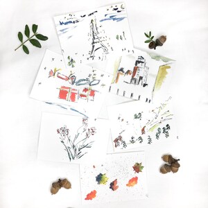 SET 6 motifs "First" - flowers, gift, Eiffel Tower, Erba Tower, mountain fire, leaves