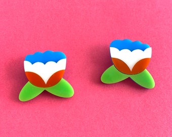 Tricolor Flower Earrings | Acrylic Earrings, Statement Earrings, Modern Earrings