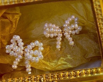 Pearl Earrings, Freshwater Pearl, Bow Earrings, Cute Earrings, Pearl Bow Earrings, Elegant Jewelry