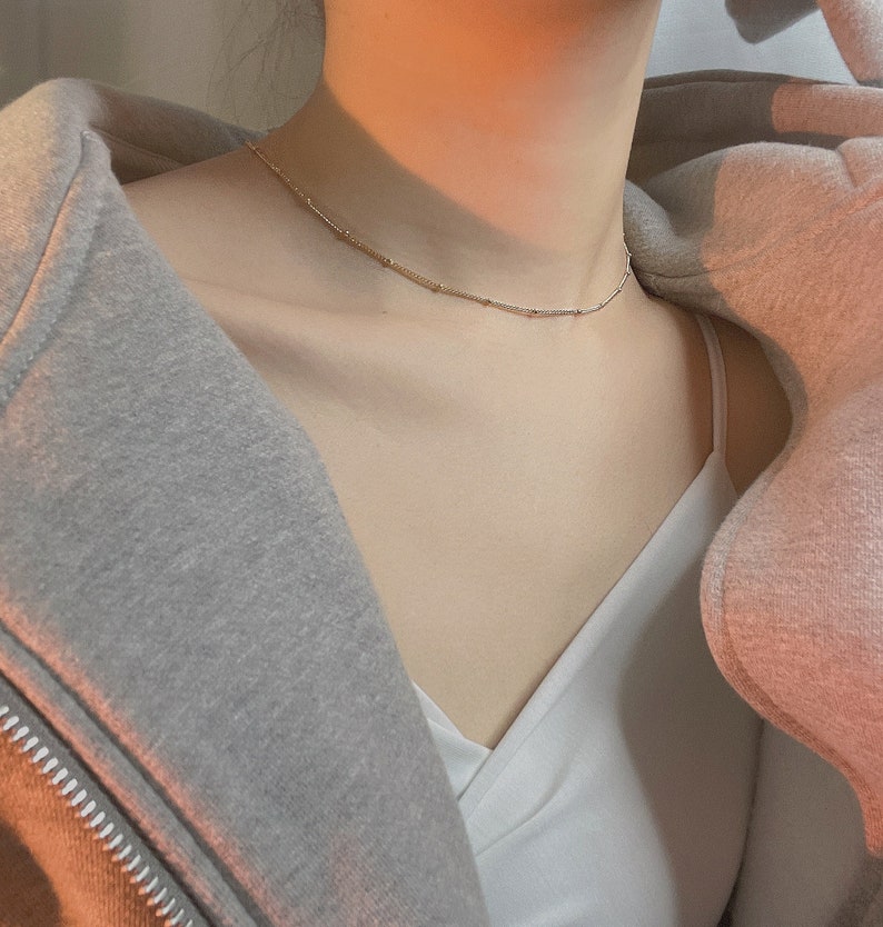 Gold dainty layer necklace Simple layering necklace Satellite necklace Gold station necklace Dainty beaded necklace