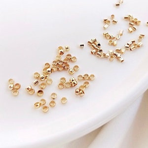200pc, Tubo de posicionamiento, Cuentas de posicionamiento, Cuentas de tapón de tubo de 1,5 mm y 2 mm, Cuentas de extremo de engarzado, Cuentas de posicionamiento, Fabricación de joyas, Placa de oro de 14k