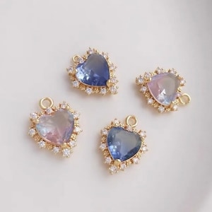 3PC Heart Charm, Heart Pendant, Zircon Heart Pendant, Jewelry Findings, DIY, Zircon Charm, Fancy Heart Pendant