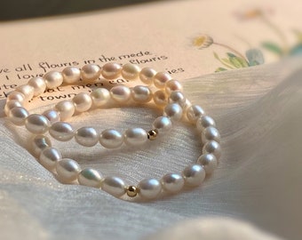 Dainty pearl Bracelet, Pearl Bracelet, Freshwater Pearl, 14k gold, Elegant Bracelet, Simple Bracelet