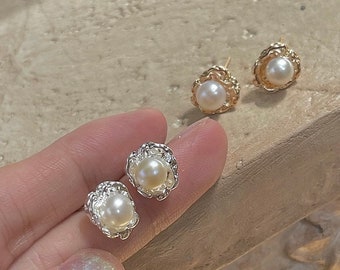 Ganancias de perlas, Pendientes de perlas delicadas, Pendientes de perlas de oro, Pendientes de perlas plateadas, Pendientes de perlas lindos, Pendientes de perlas elegantes