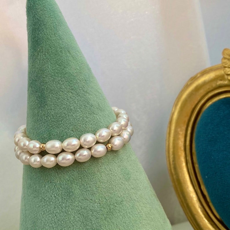 Pulsera de perlas Delicadas, Pulsera de Perlas, Perla de Agua Dulce, Oro de 14k, Pulsera Elegante, Pulsera Simple imagen 5