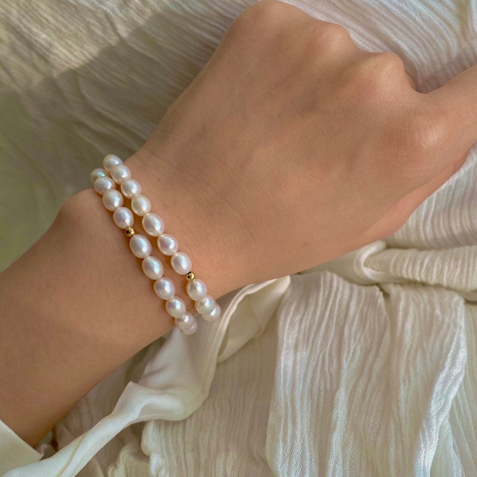 Dainty Pearl Bracelet Pearl Bracelet Freshwater Pearl 14k Etsy