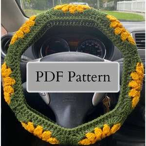 Crochet Daisy Car Steering Wheel Covers Light Yellow Universal 14-15 inch