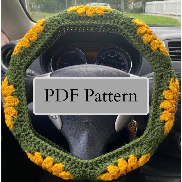 Sunflower/Evil Eye Steering Wheel Cover PDF Crochet Pattern