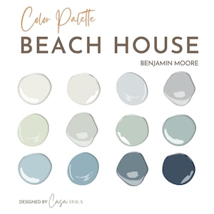 Paleta de cores de pintura de casa de praia, Benjamin Moore, paleta de pintura de interiores, esquema de pintura profissional, seleção de cores, design de interiores