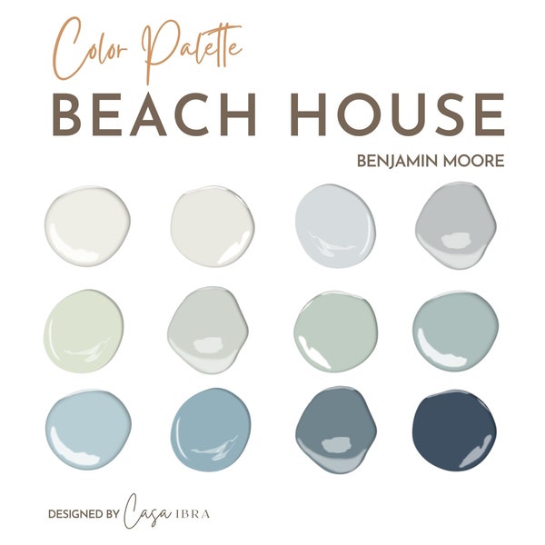 Beach House Paint Color Palette, Benjamin Moore, Interior Paint Palette, Professional Paint Scheme, Color Selection,Interior Design