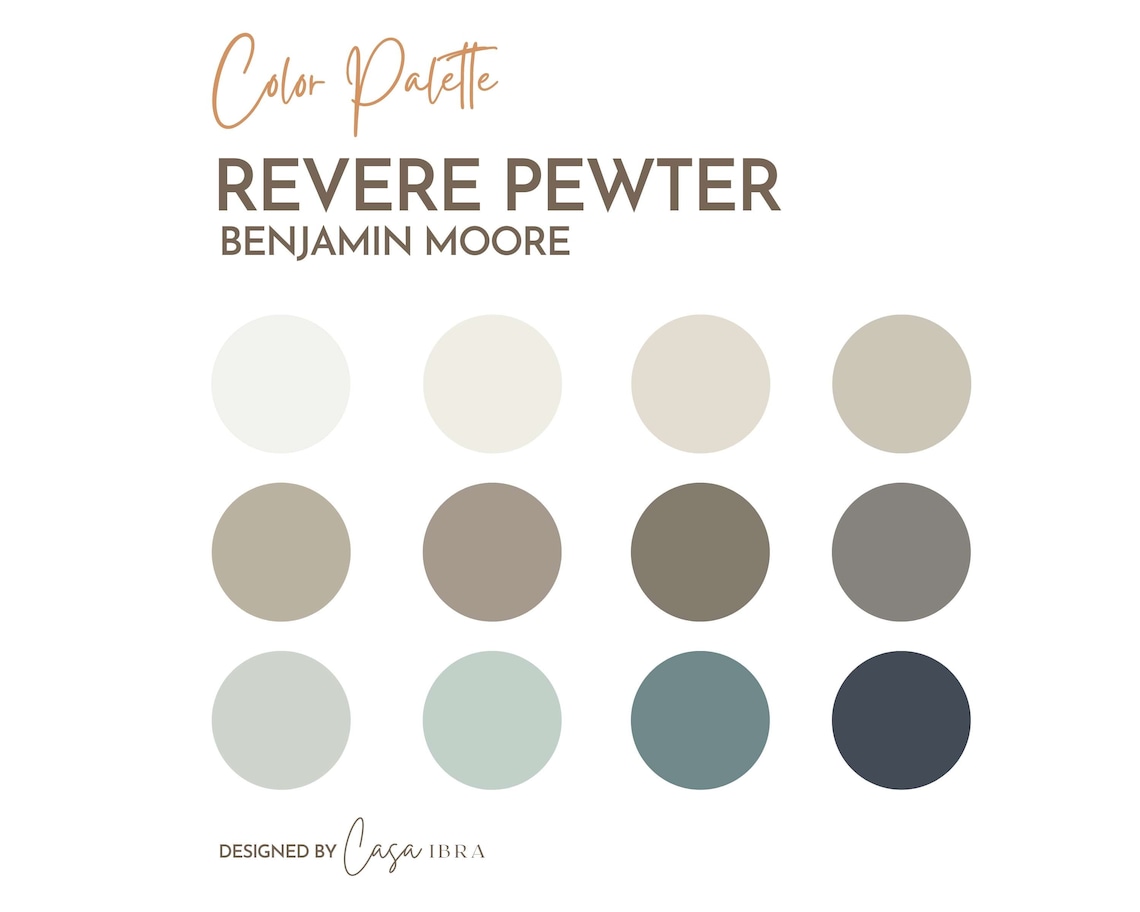 Revere Pewter Paint Color Palette Benjamin Moore Interior Etsy Hong Kong