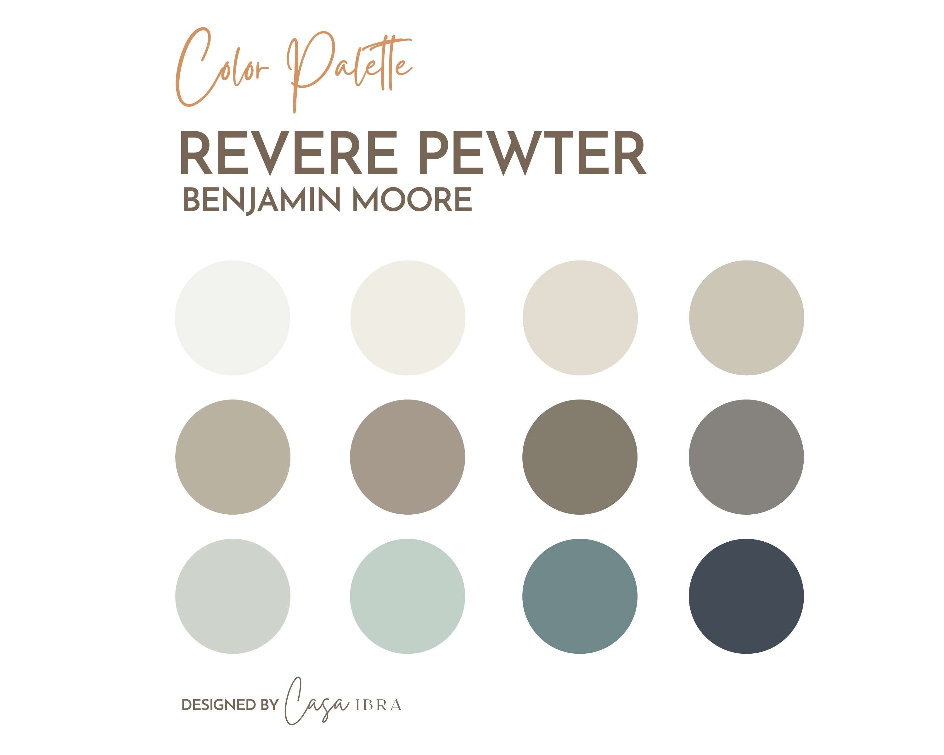 Revere Pewter Paint Color Palette Benjamin Moore Interior Etsy