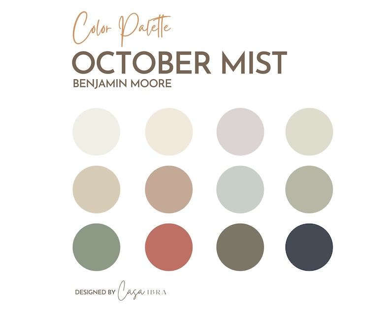 October Mist Paint Color Palette Benjamin Moore Interior Etsy