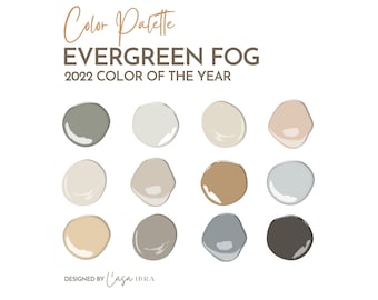 Evergreen Fog, paleta de colores del año 2022, Sherwin William, paleta de pintura interior, selección de colores, diseño de interiores, combinación de colores