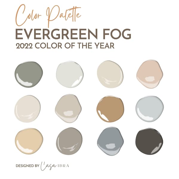 Evergreen Fog, 2022 Color of The Year Palette, Sherwin William, Interior Paint Palette, Color Selection,Interior Design, Color Scheme