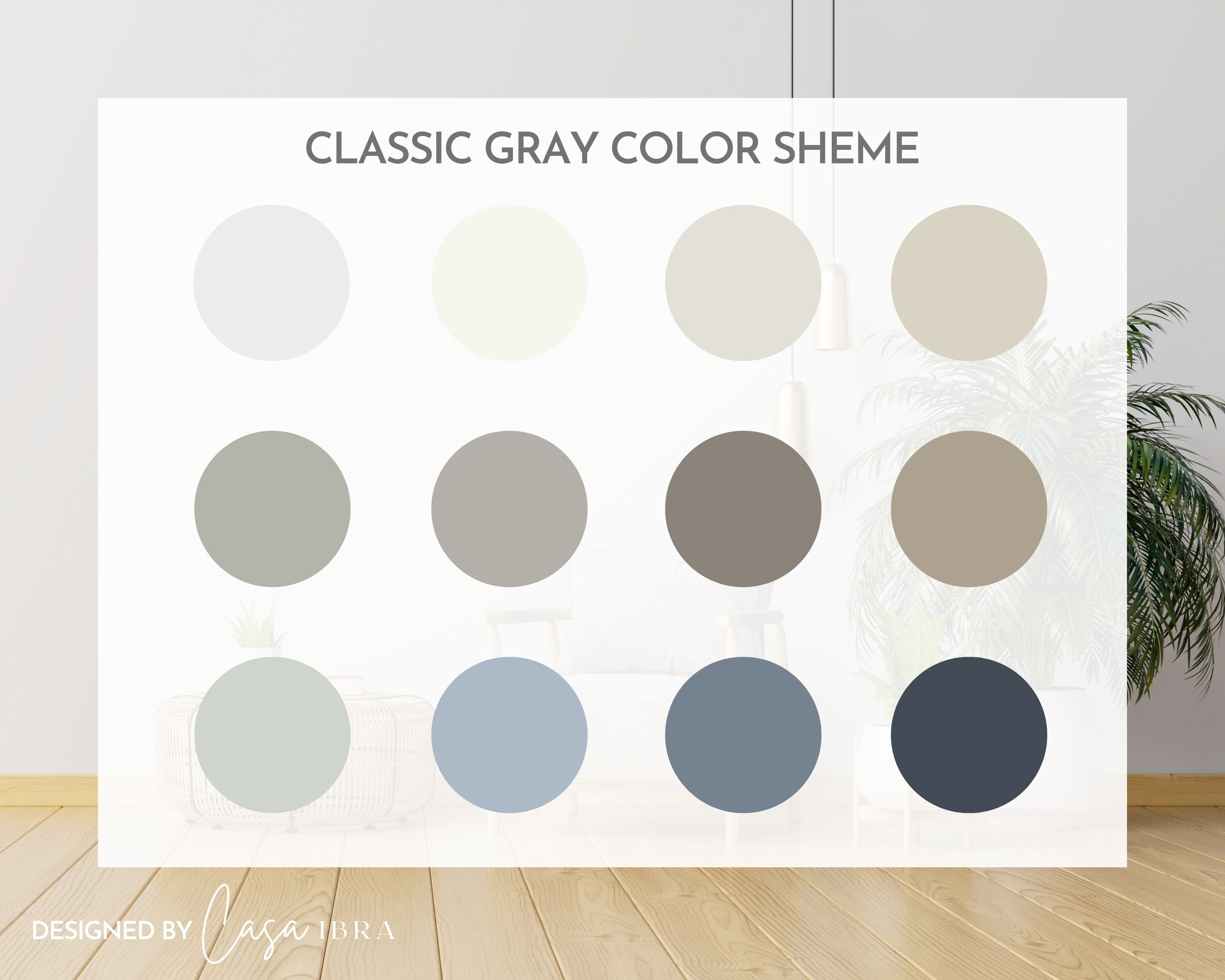 Classic Gray Paint Color Palette, Benjamin Moore, Interior Paint Palette, Professional Paint