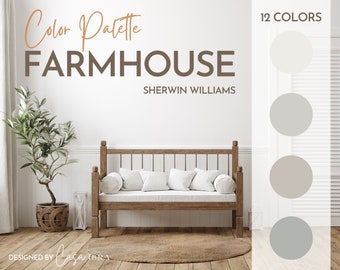 Paleta de colores de pintura de granja moderna, Sherwin Williams, paleta de pintura de interiores, esquema de pintura profesional, selección de colores, diseño de interiores