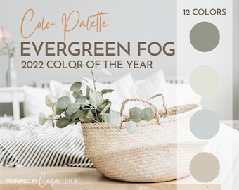 Evergreen Fog, paleta de colores del año 2022, Sherwin William, paleta de pintura interior, selección de colores, diseño de interiores, combinación de colores